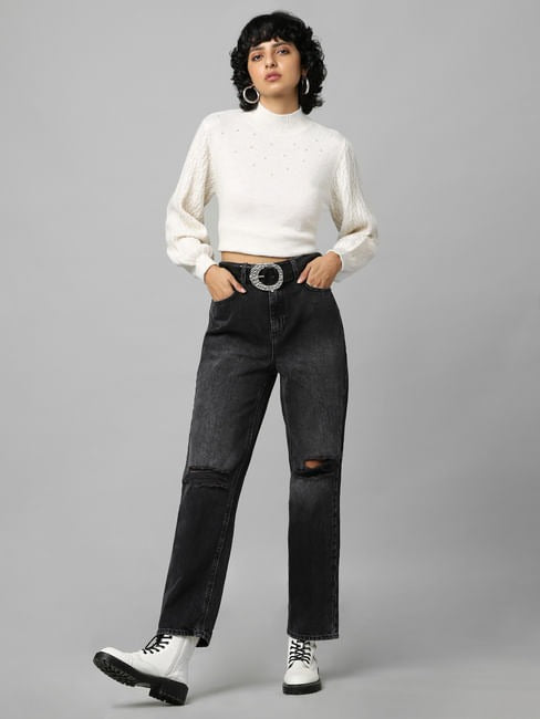 Ripped Jeans Women Black