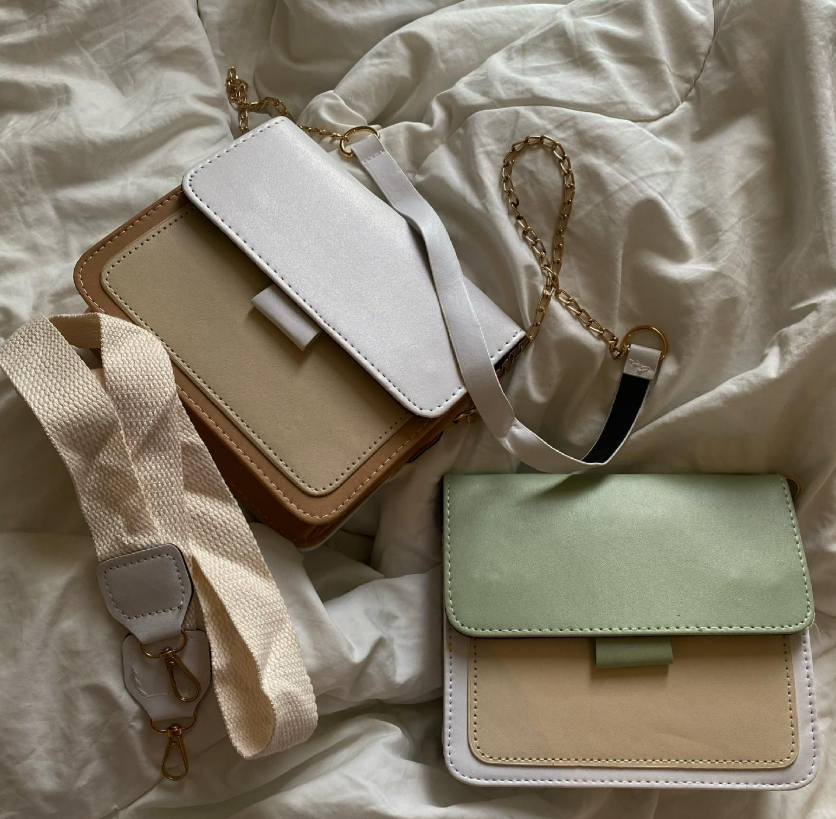 Contrast Color Leather Crossbody Bag