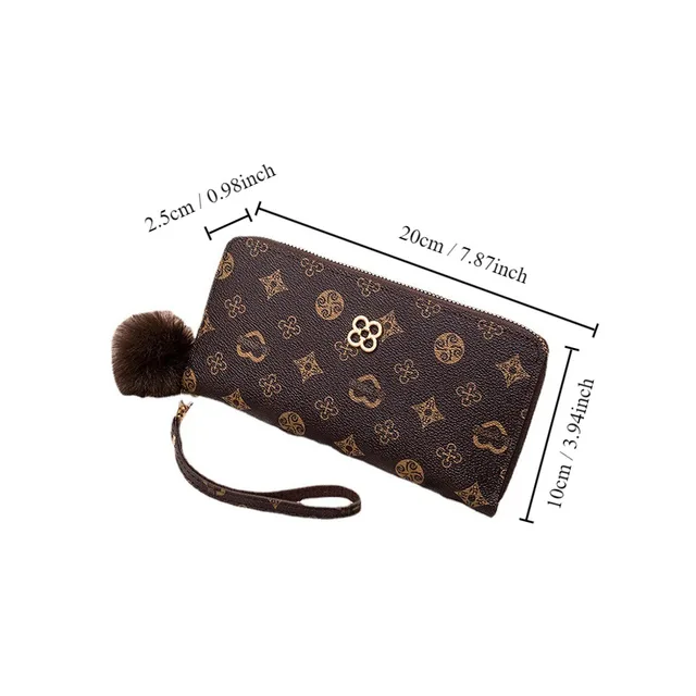 Fluffy Ball and Printed Decoration Long Clutch