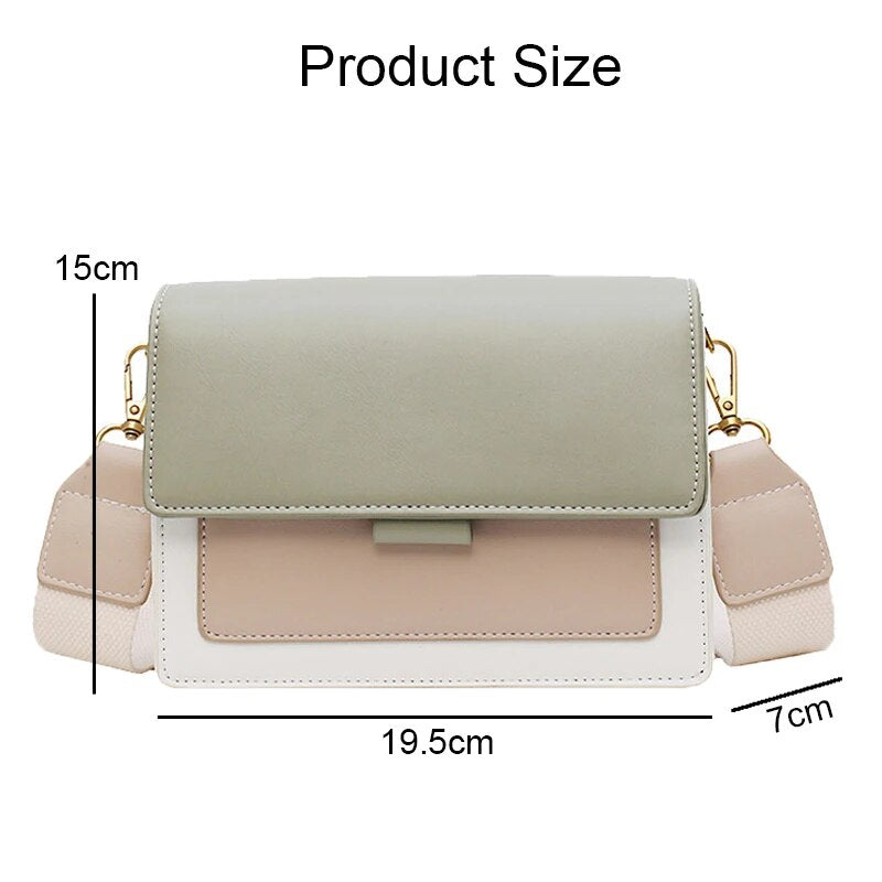 Contrast Color Leather Crossbody Bag