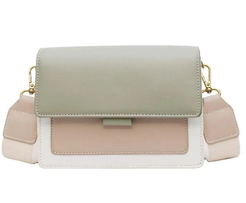 Contrast Color Leather Crossbody Bag