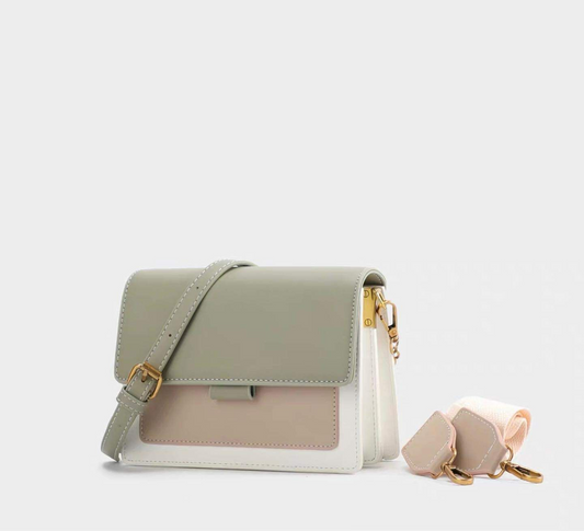 Contrast Color Leather Crossbody Bag